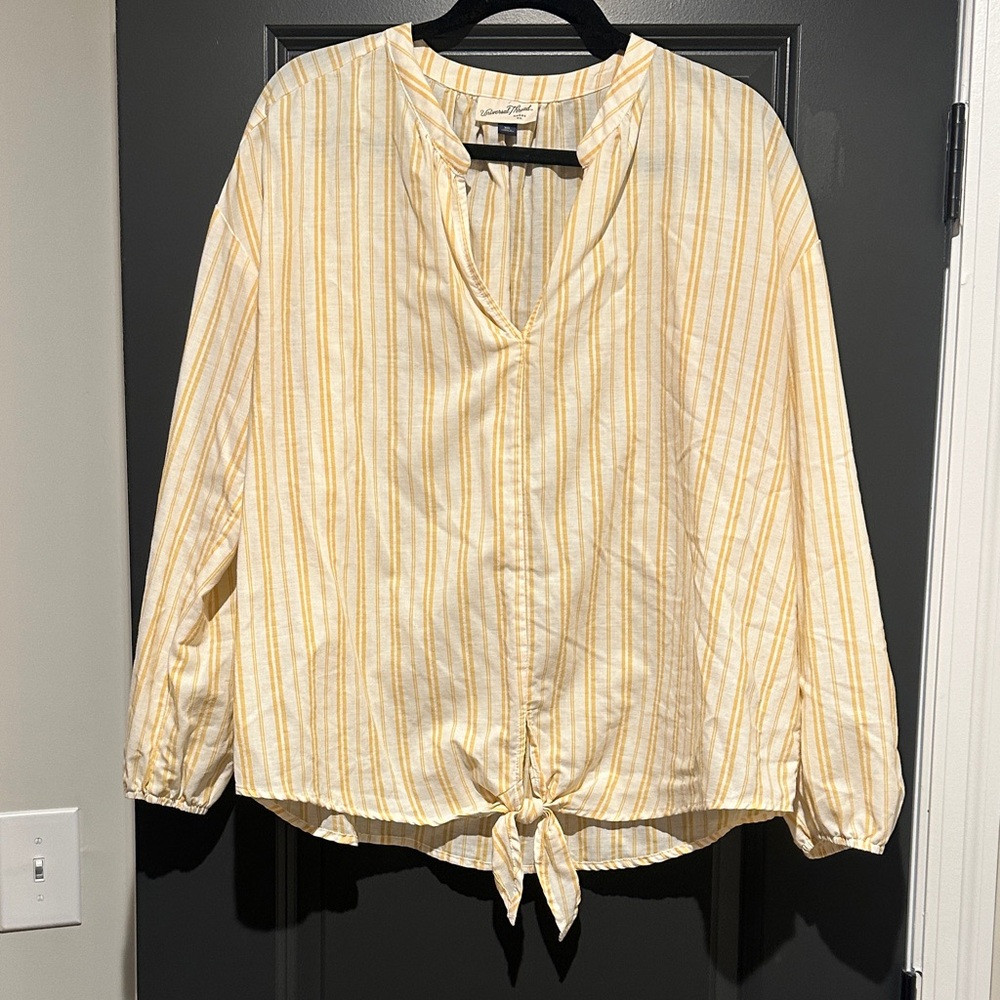Universal Thread Yellow Stripe Tie-Hem Women's Blouse